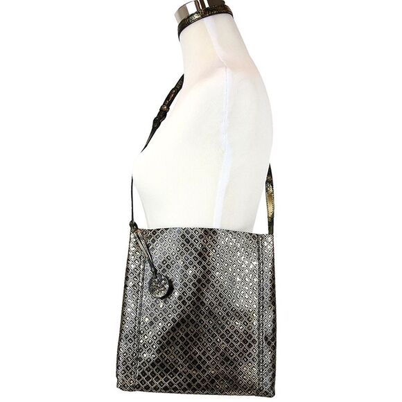 Bottega Veneta Gold / Black Leather Medium Intrecciomirage Messenger Bag - Picture 2 of 5